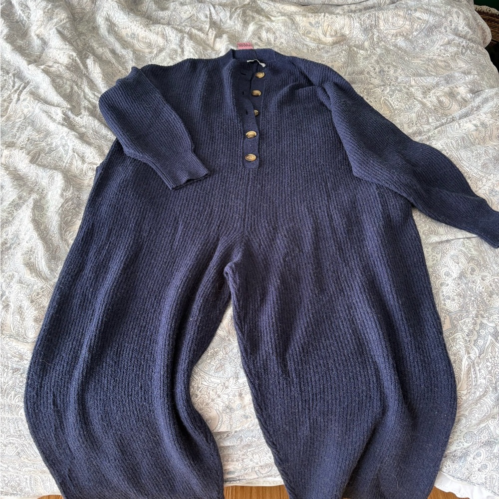 Smash + Tess Deep Blue Knit Jumpsuit - Picture 2 of 4